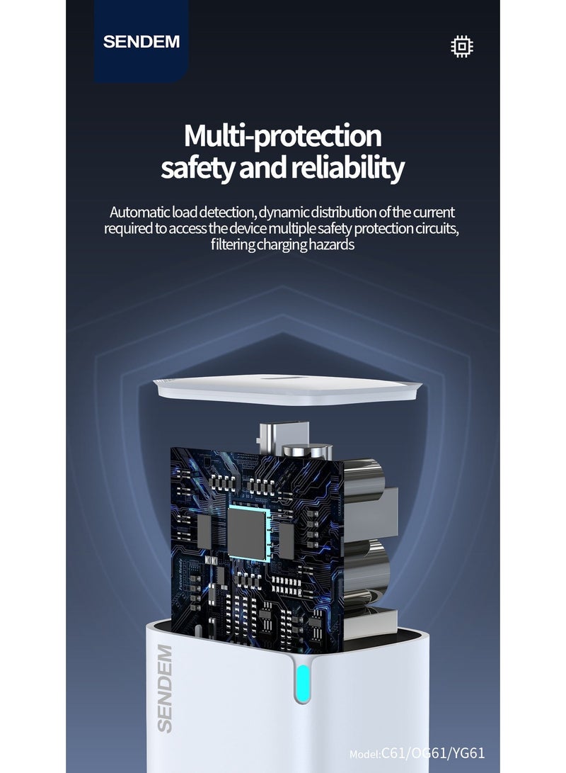 سيندم شاحن SENDEM OG61 السريع بقوة 25 واط بتقنية PD مع كابل من النوع C إلى النوع C - قابس أوروبي - شحن فائق السرعة لأجهزة أندرويد وآيفون - Image 3